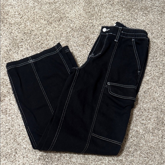 PacSun Denim - PacSun Low Rise Cargo Puddle Black Jeans with White Stitching